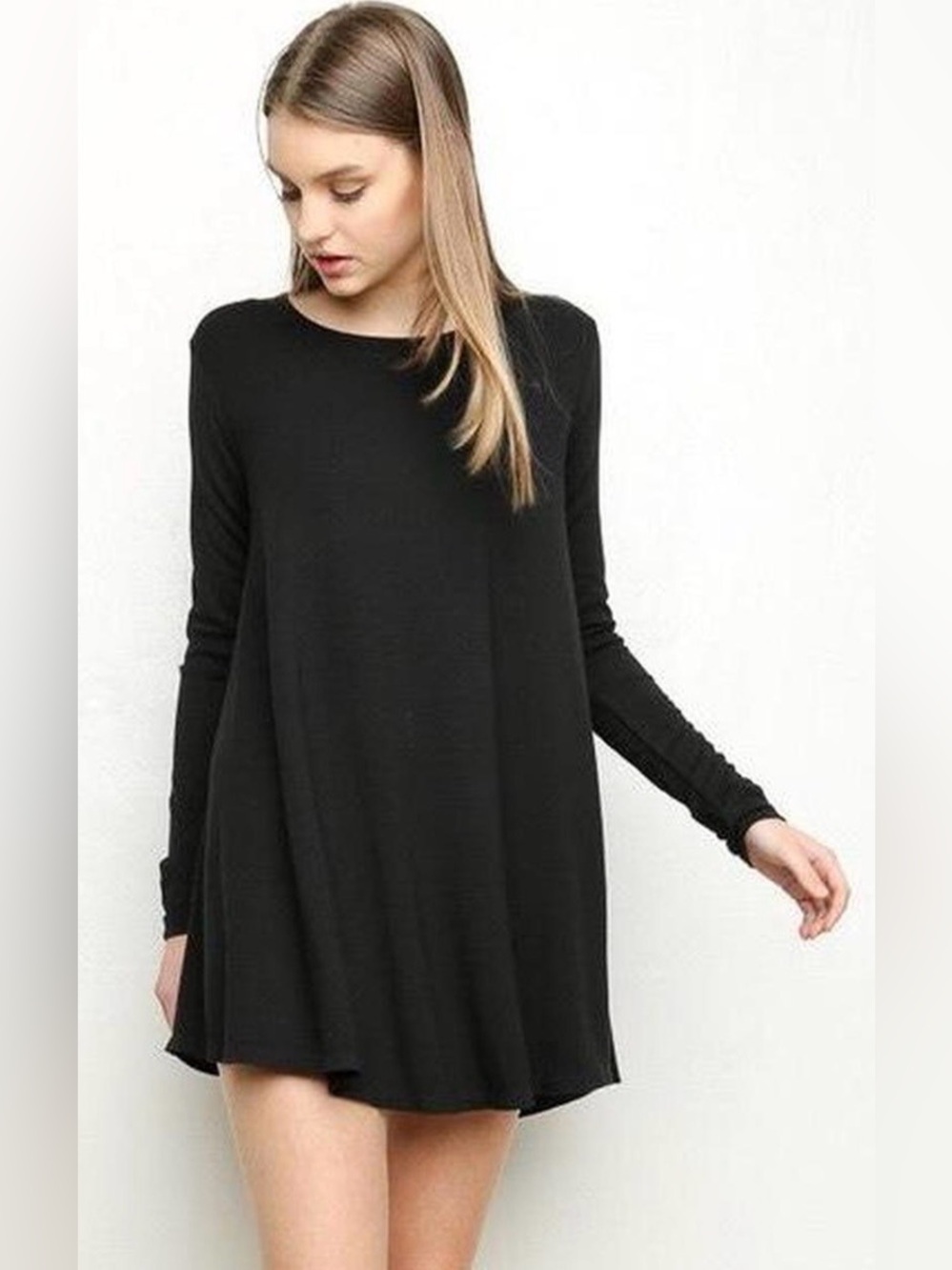 Brandy Melville Black Long-Sleeve Mini Swing Dress